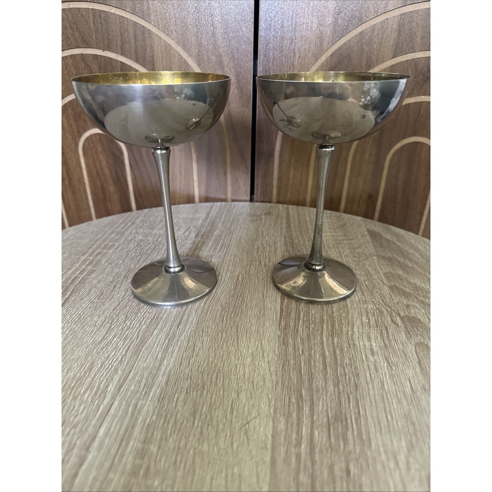 Leonard Italy Silver-Plated Cordial or Champagne Cups With Gilt  Interiors